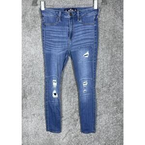 Hollister‎ Jeans Womens Juniors Size 3 High Rise Crop Legging Distressed Denim